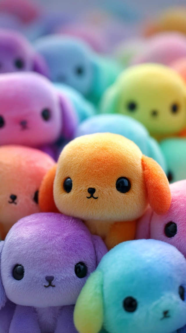 Kawaii Plush Puppy Group Rainbow Colors