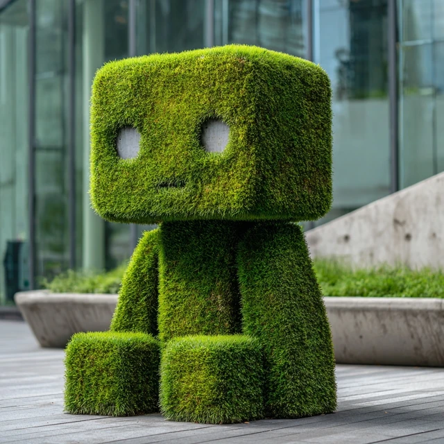 Emoji Topiary Art Sculpture in Urban Setting