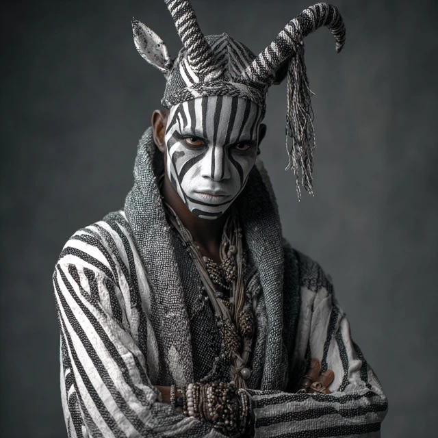 Fashion Photoshoot Man in Exotic Striped Outfit