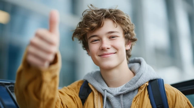 Student Celebrates Test Success Thumbs Up