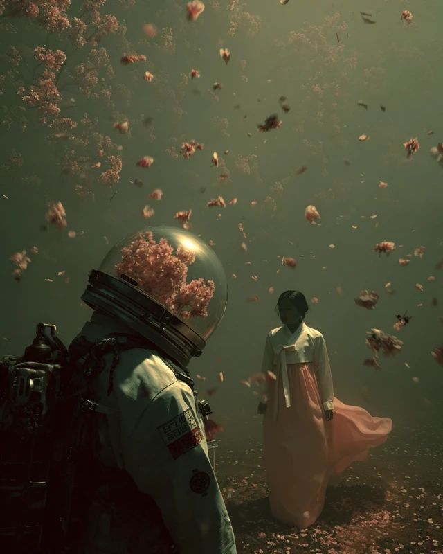 Astronaut in Blossoms Meets Korean Woman