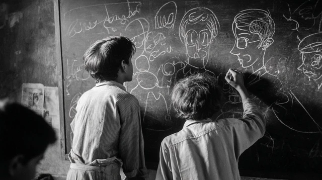 1980s Bengali School Scene Children Drawing
