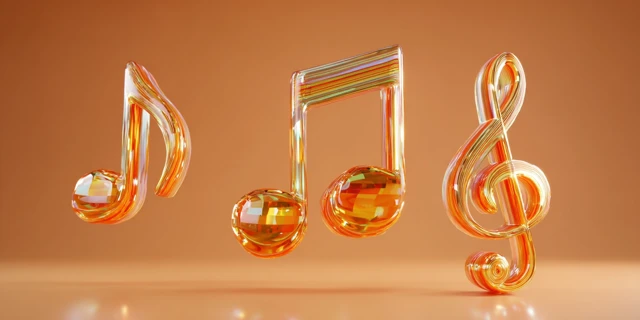 Orange Musical Notes in 3D Style