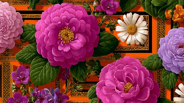 Vibrant Floral Arrangement on Orange Background