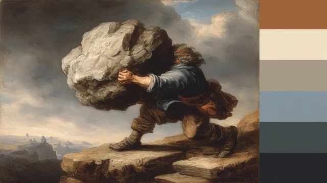 Jan Steen Painting Strong Man Pushing Rock Up Hill