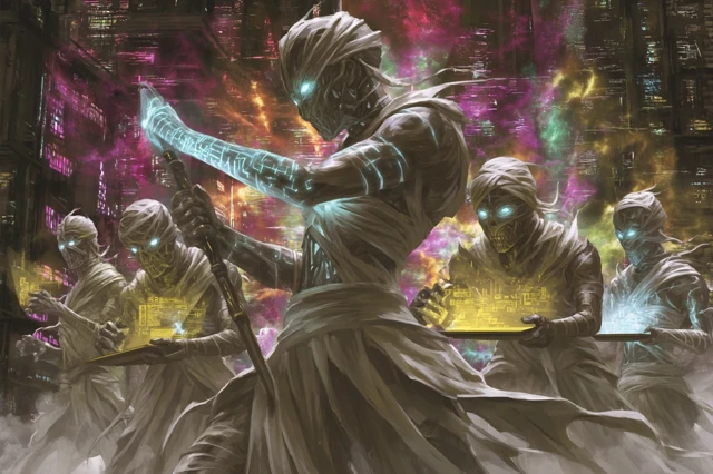 Cybernetic Mummies in a Futuristic City Art