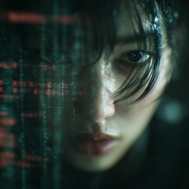 Cyberpunk Japanese Girl Matrix Coding CloseUp