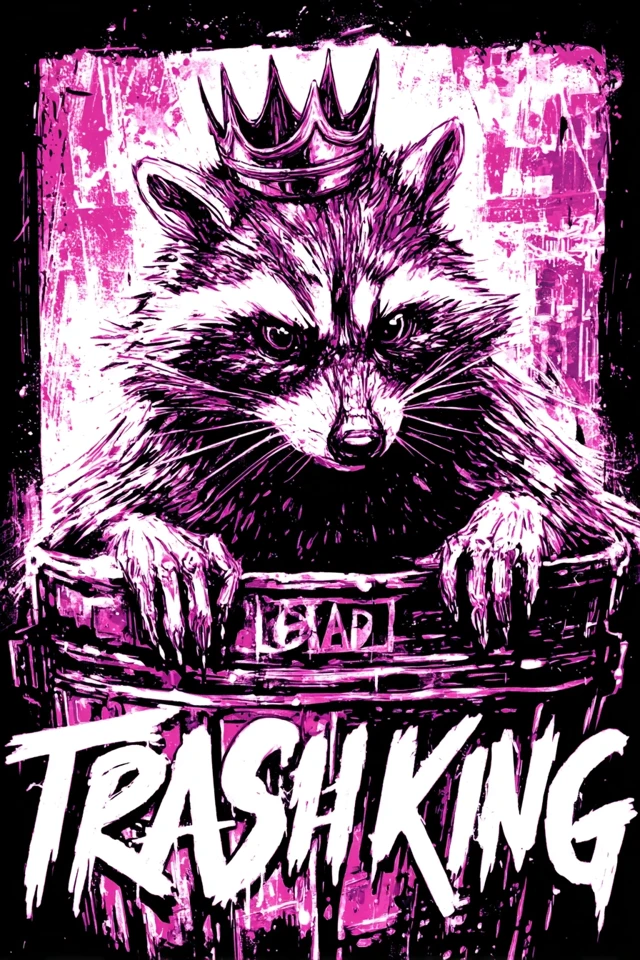 Trash King Raccoon Illustration Retro Horror