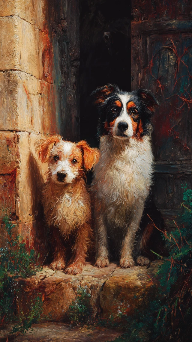 Lady and the Tramp Oil Painting Medieval Dogs 8k