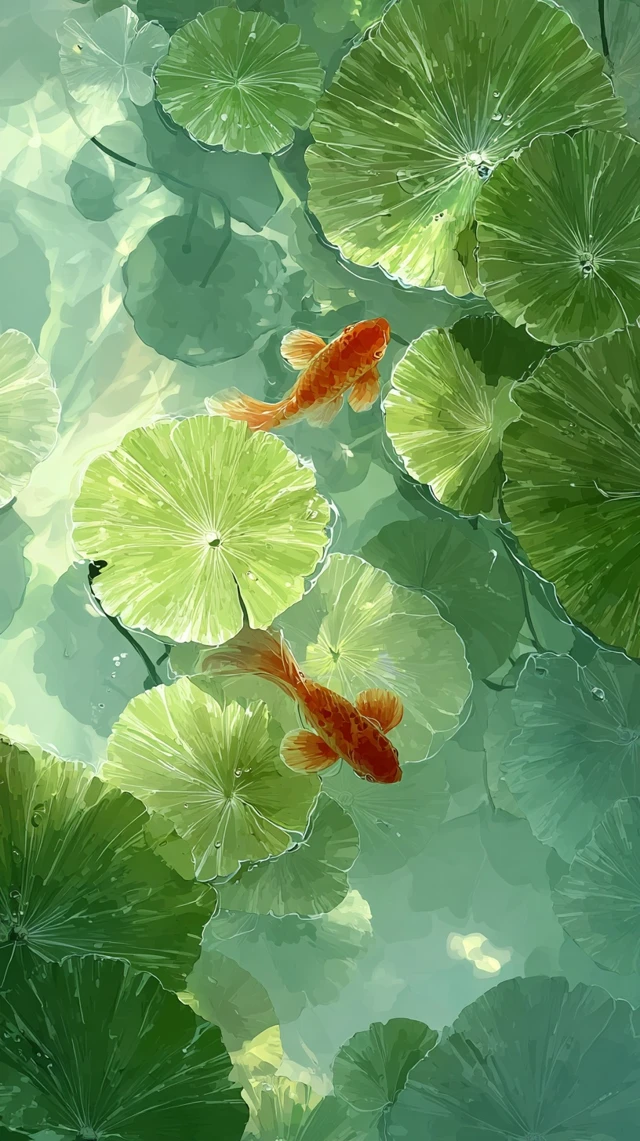 Koi Fish in Lotus Pond Dreamy Art