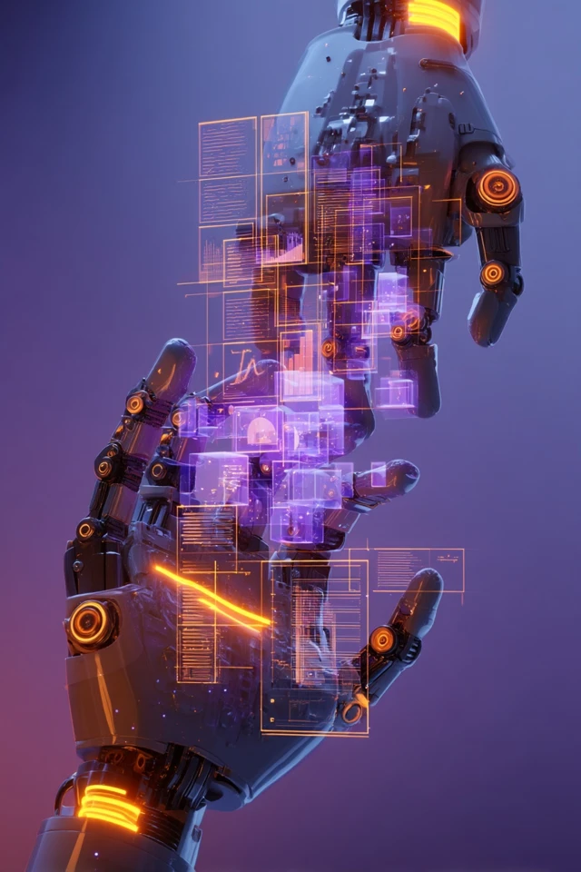 AI Data Management Robotic Hands Futuristic Tech