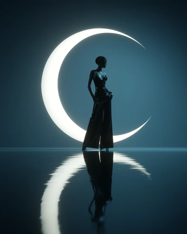 Cyborg Woman in Chic Moonlit Fashion