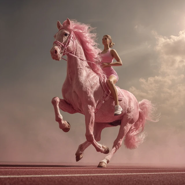 Woman on Pink Horse Running Track