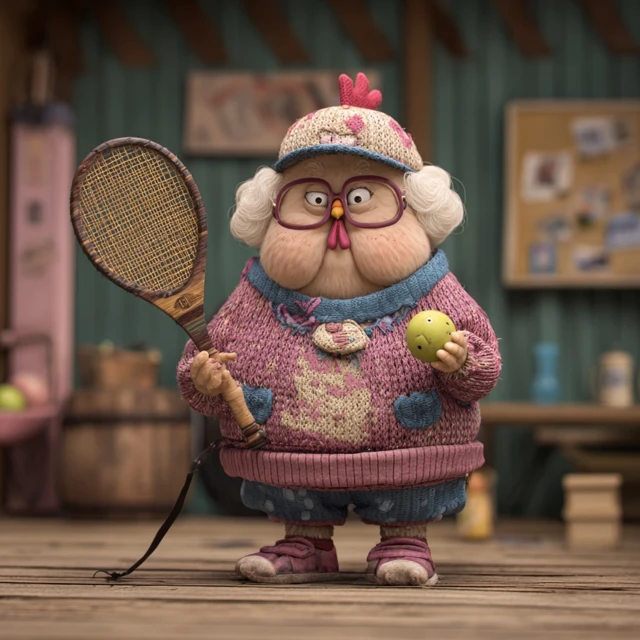 Old Lady Chicken Hat Pickleball Player