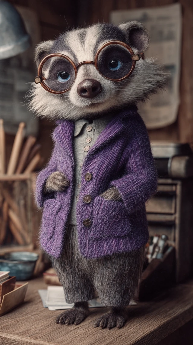 Anthropomorphic Badger in Office - Pixar Style 3D Render