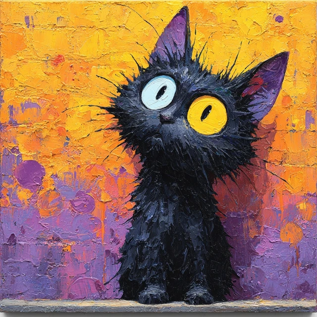 Kawaii Horror Kitten Impasto Art