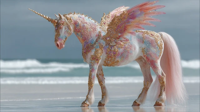Magical Unicorn Pegasus on the Beach Fantasy Art