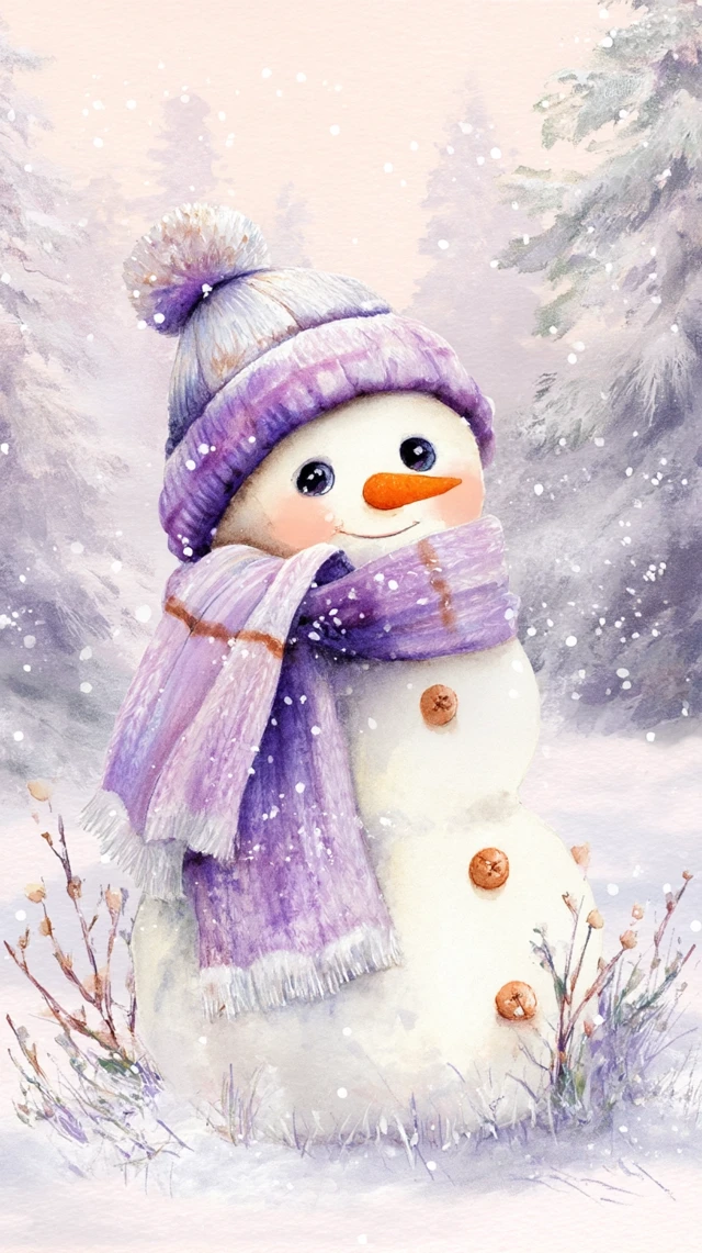 Watercolor Snowman in Winter Wonderland