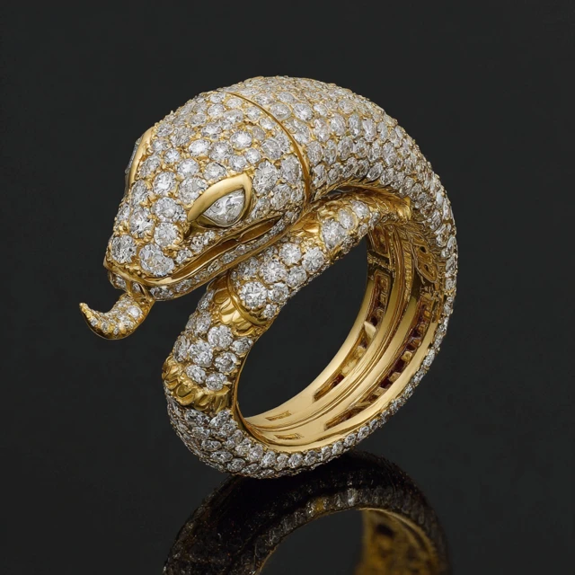 Gold Snake Ring Diamond Luxury Jewelry by Laomiao Jin