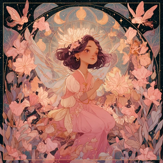 Fairy Girl in a Floral Garden Illustration
