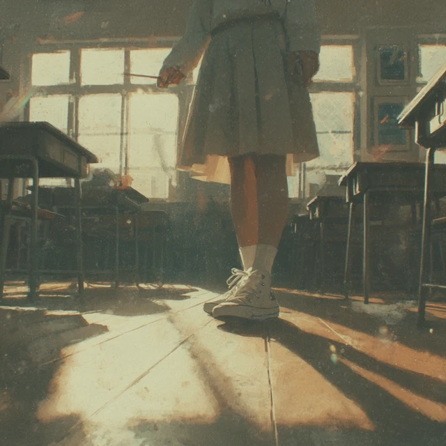 Melancholic Japanese Schoolgirl in Golden Hour