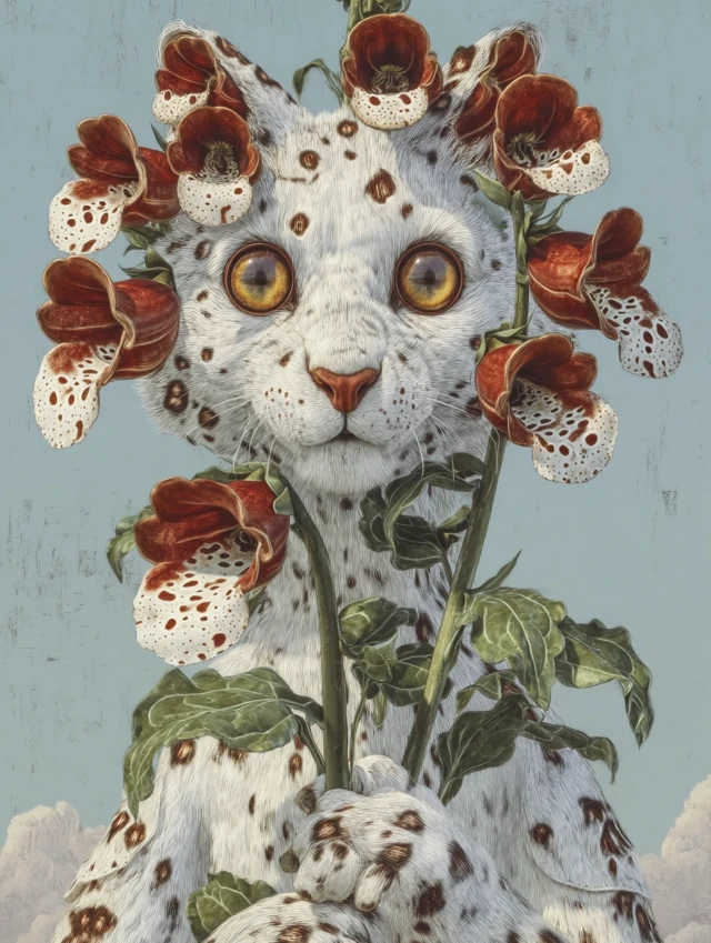 Foxglove Cat A Whimsical Floral Portrait