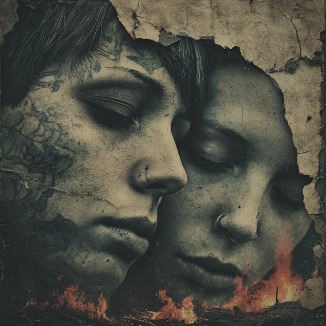 Abstract Art Two Women Sleeping with Tattoos