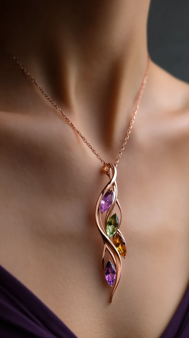 Rose Gold Gemstone Necklace Modern Jewelry Design