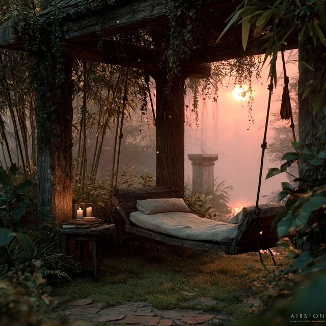 Tranquil Backyard Oasis Hammock at Dusk