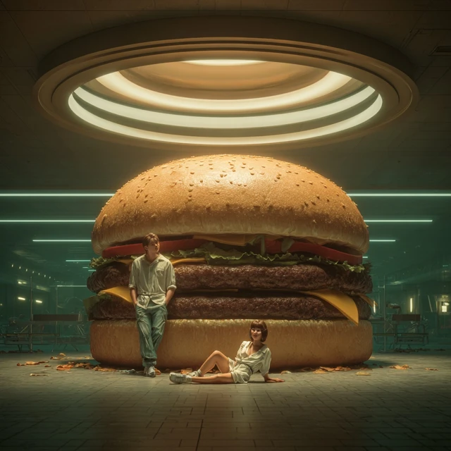 Giant Burger Photo Food Court Ultra Realistic