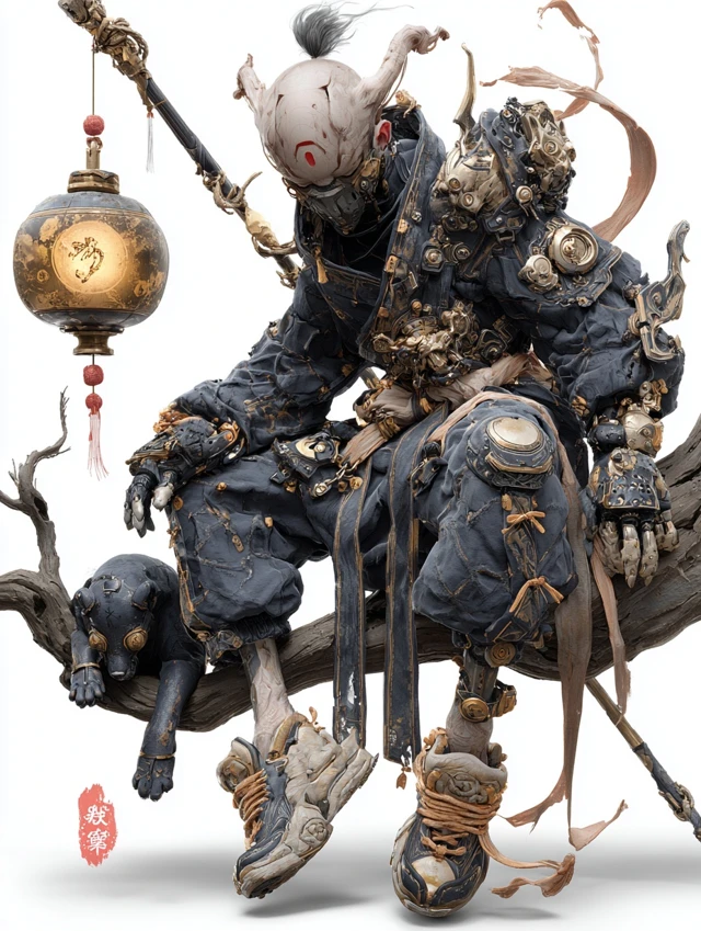 Chinese Mythic War Spirit Sculpture Art Fusion