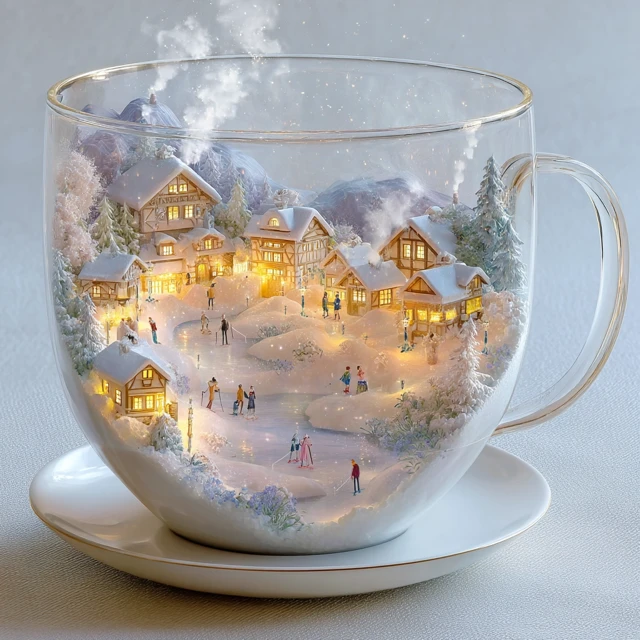 Winter Village in a Cup: Cozy Snow Globe Scene