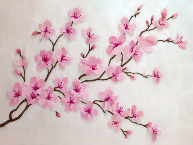Peach Blossom Illustration in Su Embroidery Style