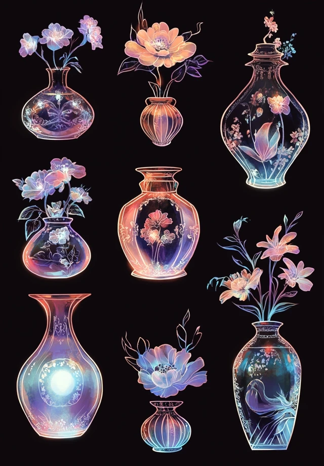Glowing Floral Clip Art Fantasy Illustrations