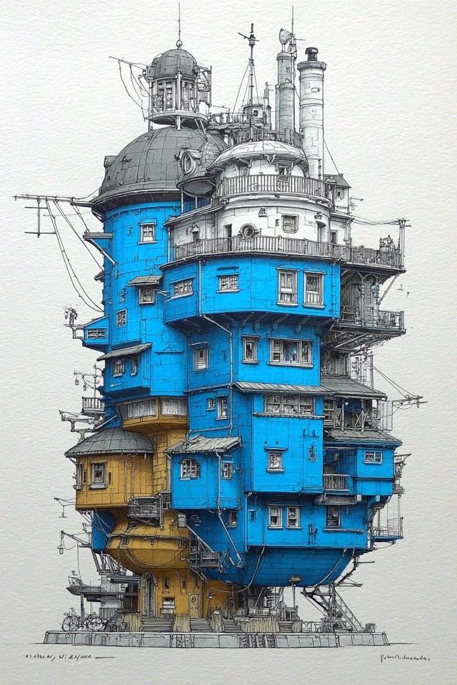 Futuristic Building Design Blueprint Howls Moving Castle