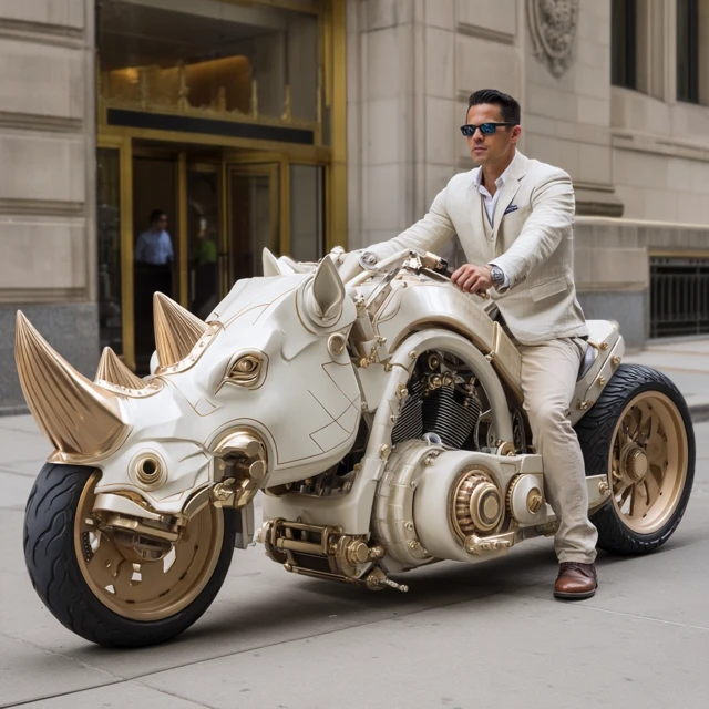Gold Rhino Motorcycle Elegant Man Fifth Avenue