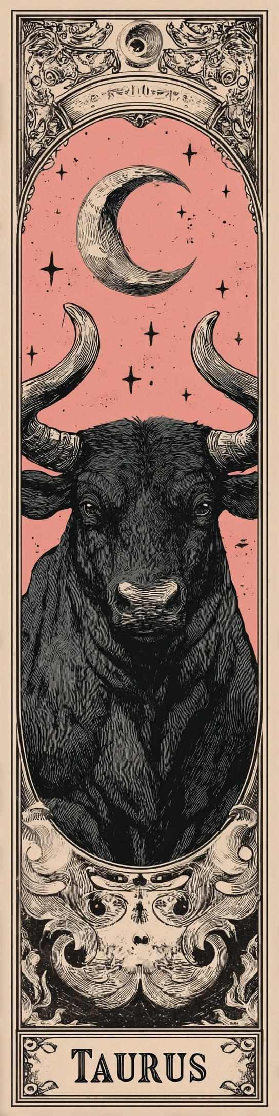 Taurus Zodiac Card Vintage Style Bull Illustration