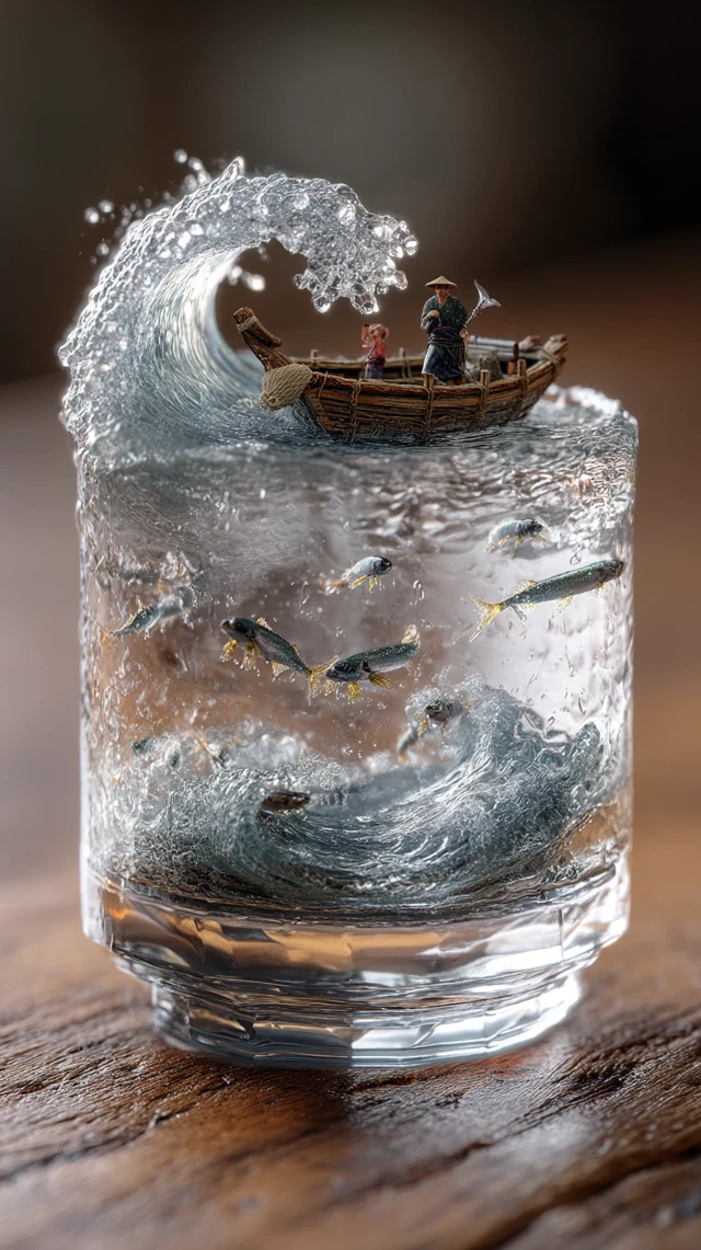 Hyperrealistic Wave in Soju Glass: Korean Art