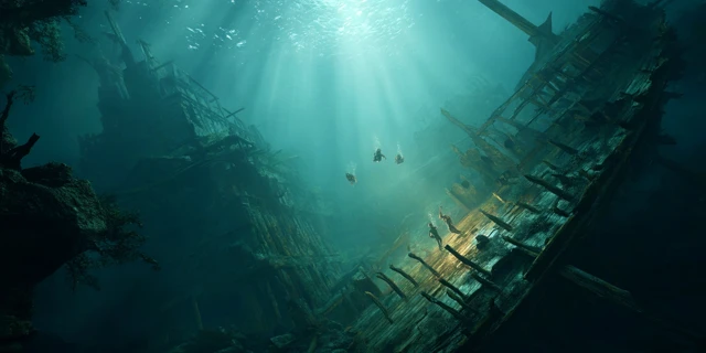 Haunted Shipwreck Underwater Scene