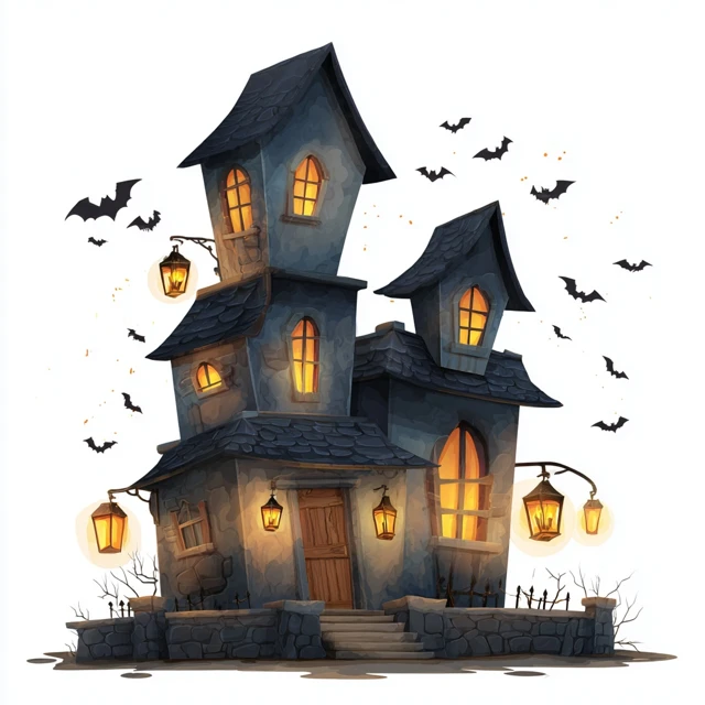 Halloween Haunted House Cartoon Illustration