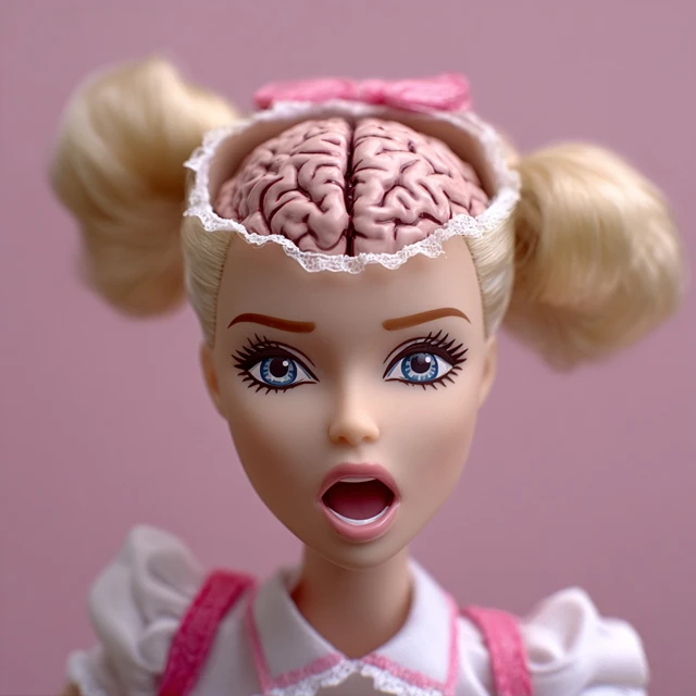 Scared Barbie Doll Brain Exposed Surreal Art