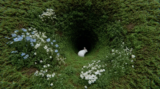 Grass Tunnel Garden with Rabbit Hyperrealistic View