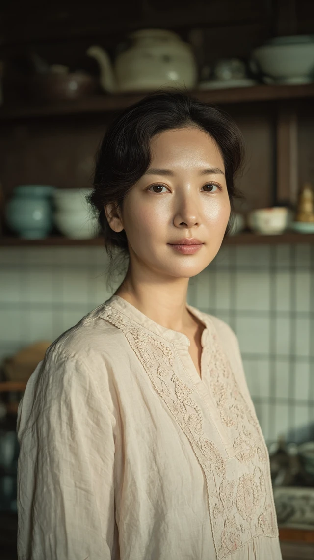 Korean Woman Portrait in a Traditional Kitchen