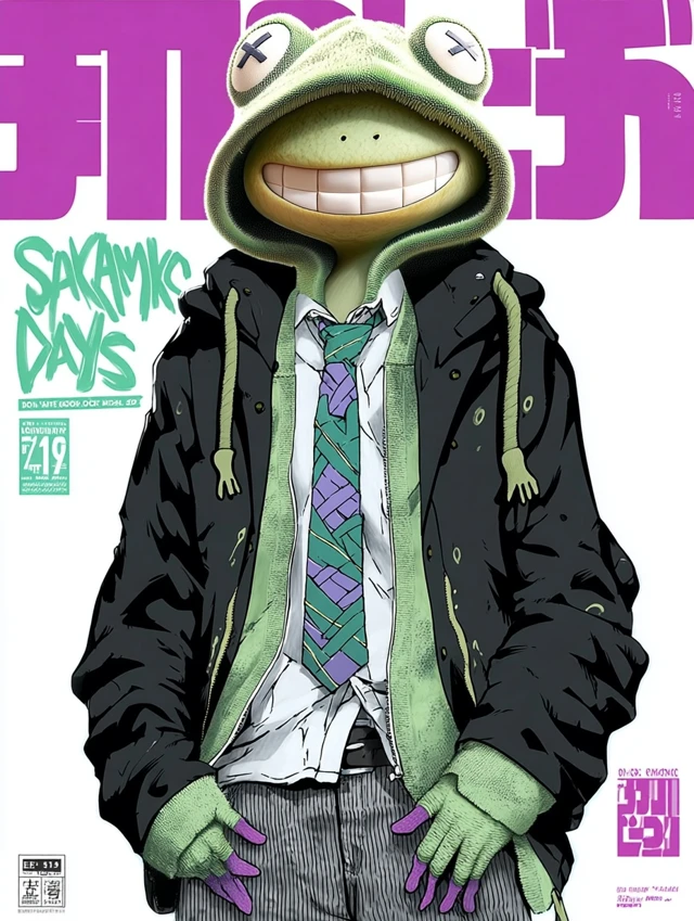 Anime Frog Character Magazine Cover Art