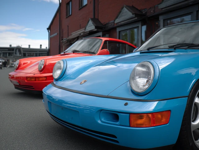 Classic Porsche Cars Blue and Red