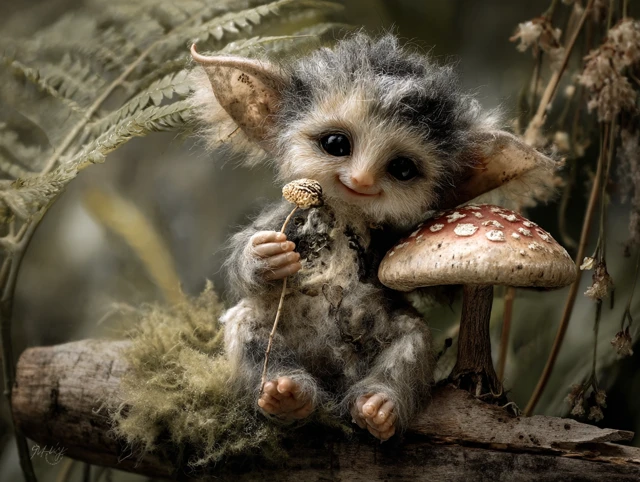 Cute Forest Imp on Mushroom Adorable Creature