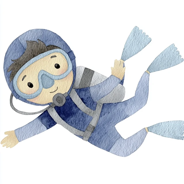Cute Watercolor Scuba Diver Clip Art