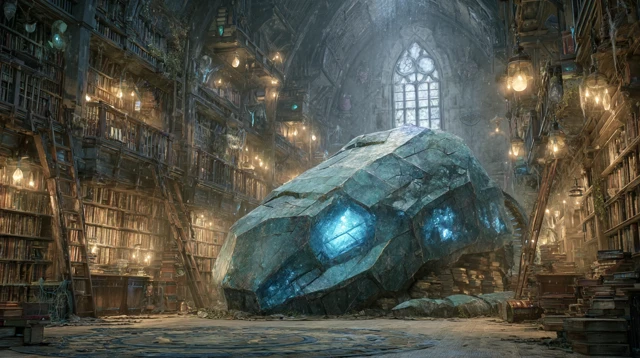 Sleeping Robot in Ancient Library Ghibli Inspired