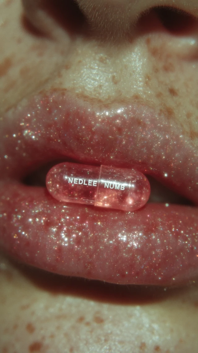 Lips with Glossy Lip Gloss and Pill