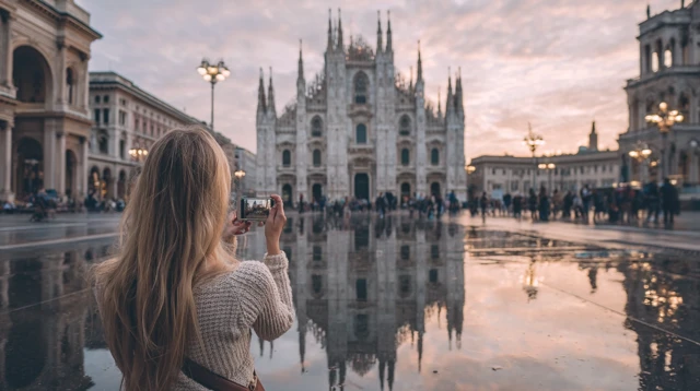 Milan Cathedral Selfie: Woman in front of Duomo